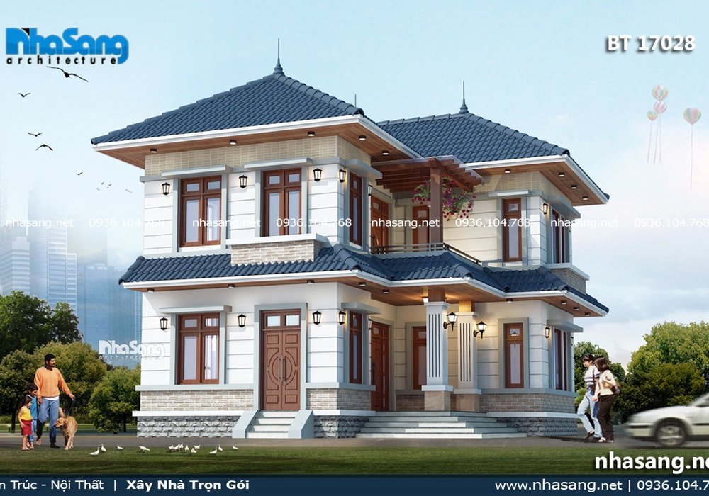 Nhà vườn 2 tầng mái thái chữ L 80m2 BT17028