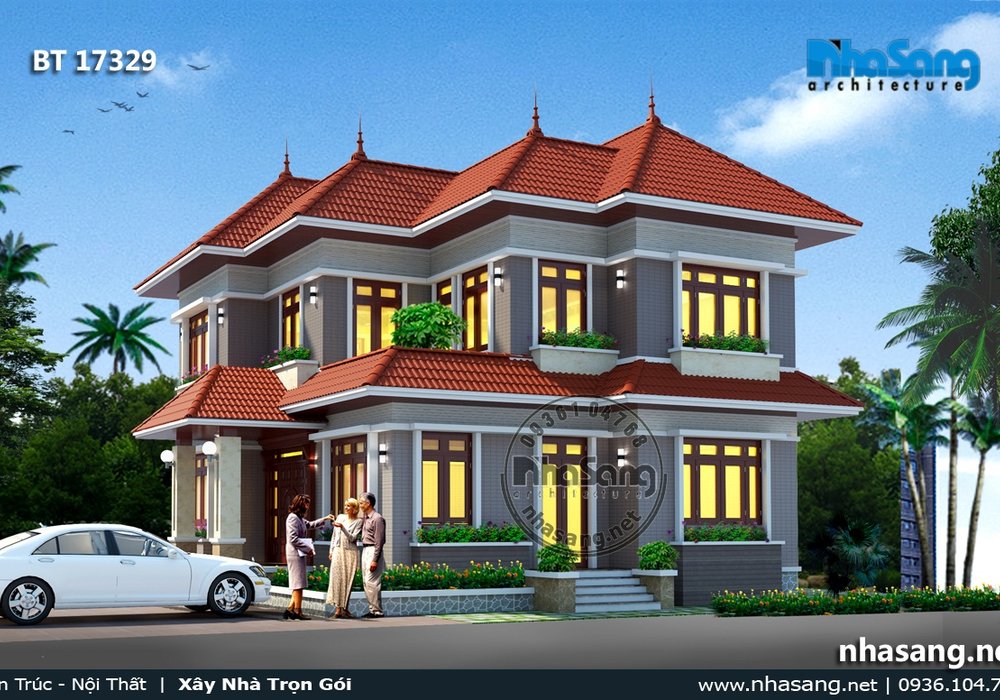Mẫu biệt thự 2 tầng mái thái đẹp sang trọng tại Thanh Hóa BT17329