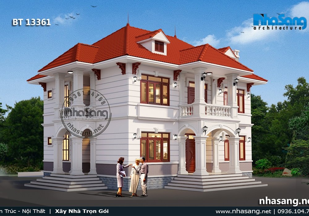 Mẫu biệt thự vườn đẹp 2 tầng mái thái tại Hưng Yên BT13361