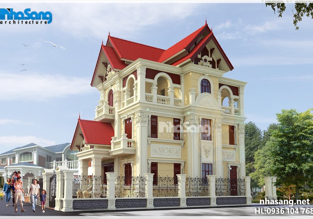 Biệt thự 3 tầng đẹp kiểu Pháp mặt tiền 8m tân cổ điển BT16006