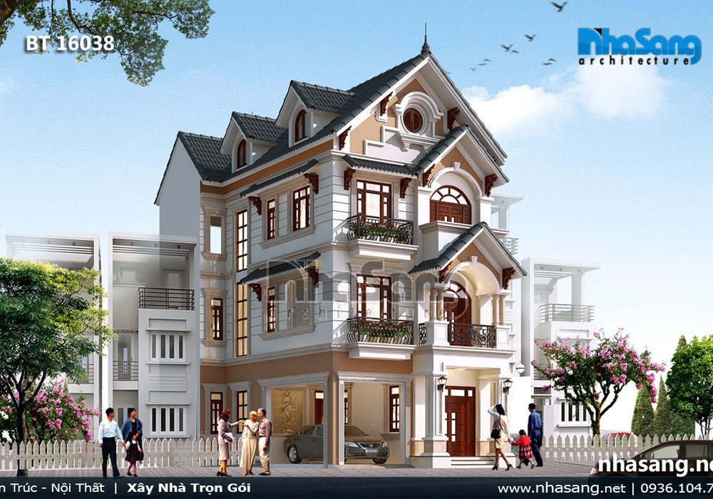 Biệt thự kiểu Pháp 2 mặt tiền 3 tầng thanh thoát BT16038