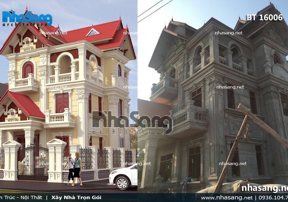 Biệt thự 3 tầng đẹp kiểu Pháp mặt tiền 8m tân cổ điển BT16006