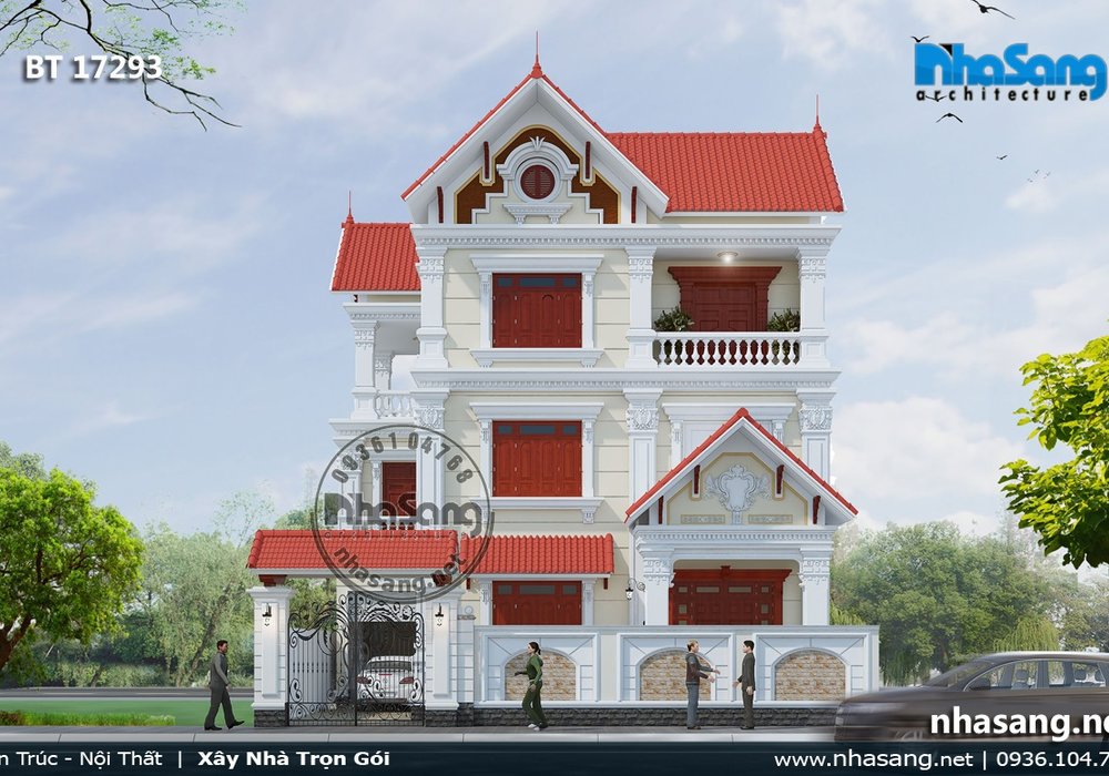 Biệt thự Pháp 3 tầng nhẹ nhàng mái thái tân cổ điển BT17293