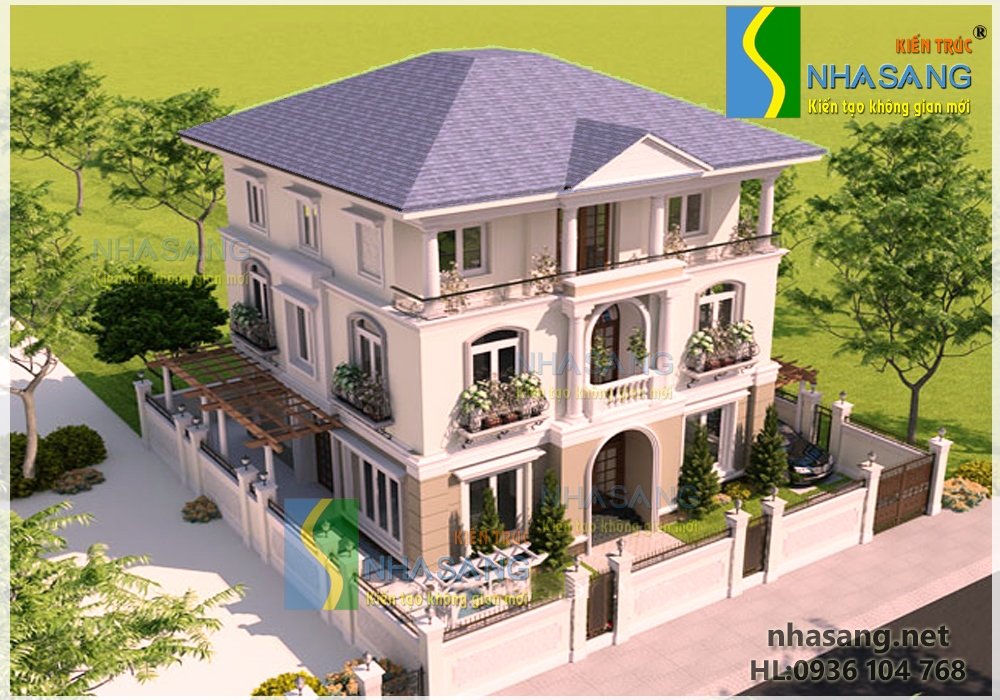 Mẫu thiết kế biệt thự tân cổ điển 3 tầng 12mx12m BT14083