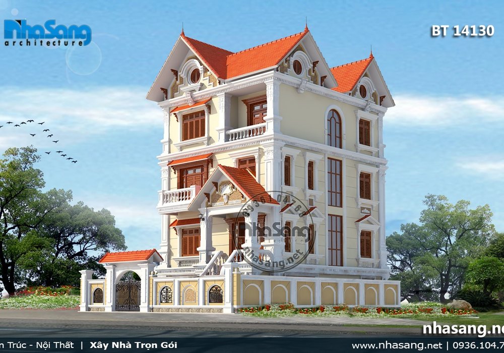 Thiết kế Nhà Biệt thự Tân cổ điển kiểu pháp đẹp 4 tầng 1,2m x 11,3m BT14130- mẫu nhà đẹp