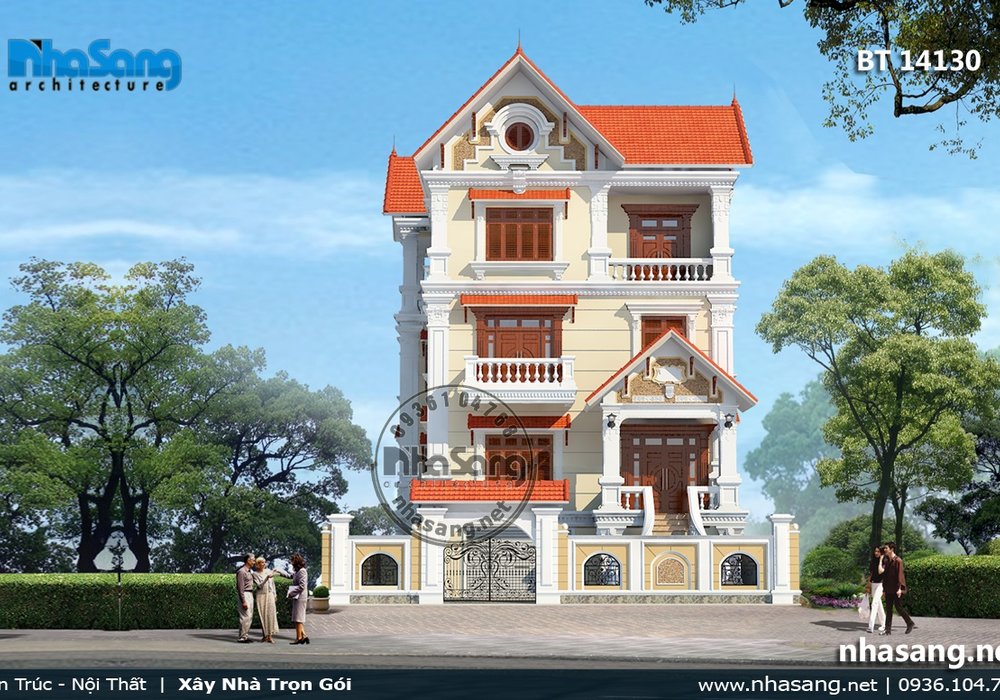Thiết kế Nhà Biệt thự Tân cổ điển kiểu pháp đẹp 4 tầng 1,2m x 11,3m BT14130- mẫu nhà đẹp