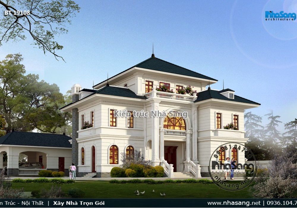 Mẫu biệt thự kiểu Pháp 200m2/sàn thông 3 tầng đẹp BT19108