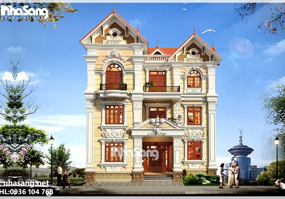 Biệt thự Pháp 4 tầng trên nền đất dốc BT16018