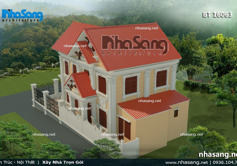 Biệt thự kiểu Pháp mái thái 2 tầng BT16063