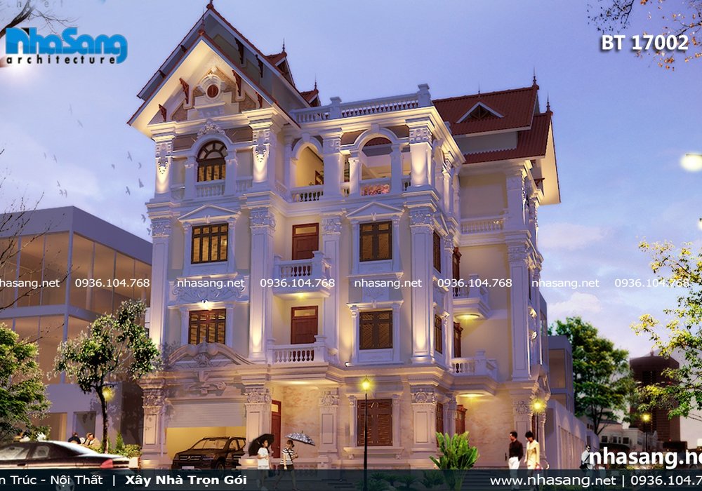 Mẫu biệt thự mái thái kiểu Pháp 4 tầng diện tích 100m2 BT17002