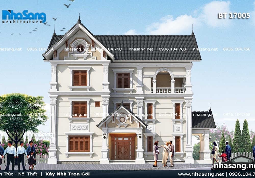Mẫu biệt thự kiểu Pháp 2 mặt tiền mái thái BT17005