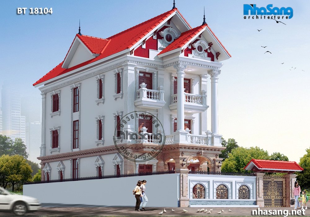 Thiết kế nhà biệt thự kiểu Pháp đẹp trên đất 12m BT18104