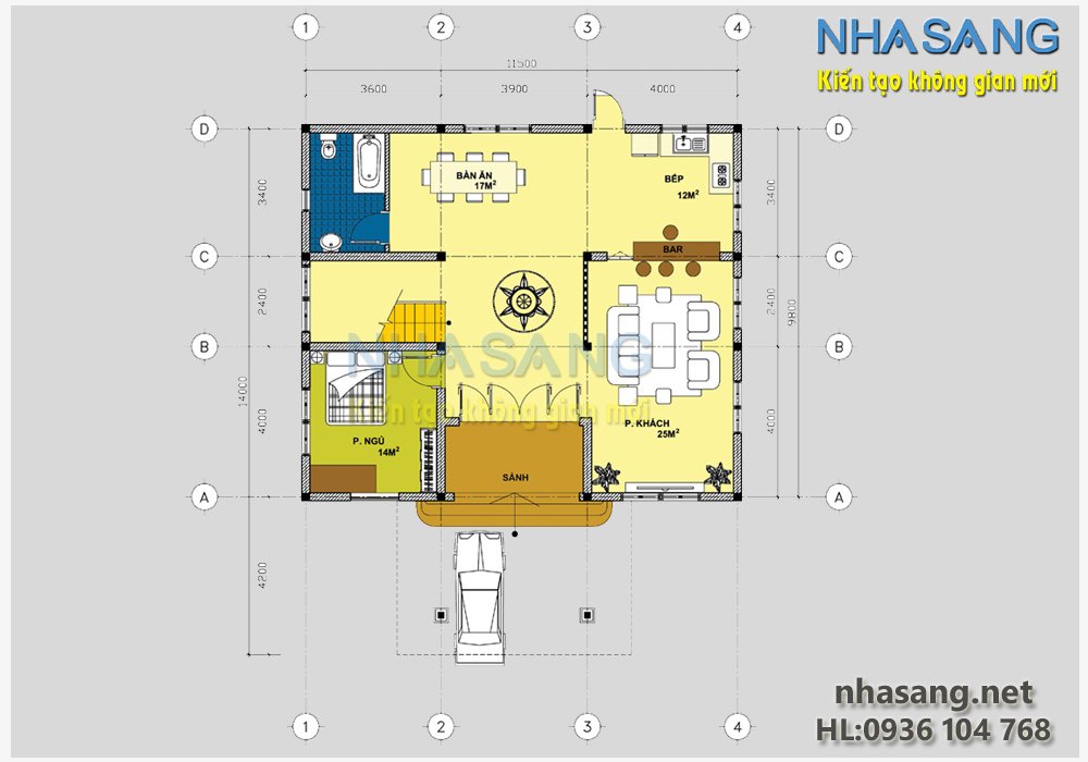 Thiết kế Biệt thự 2,5 tầng 12x11m Nhà sang BT14072