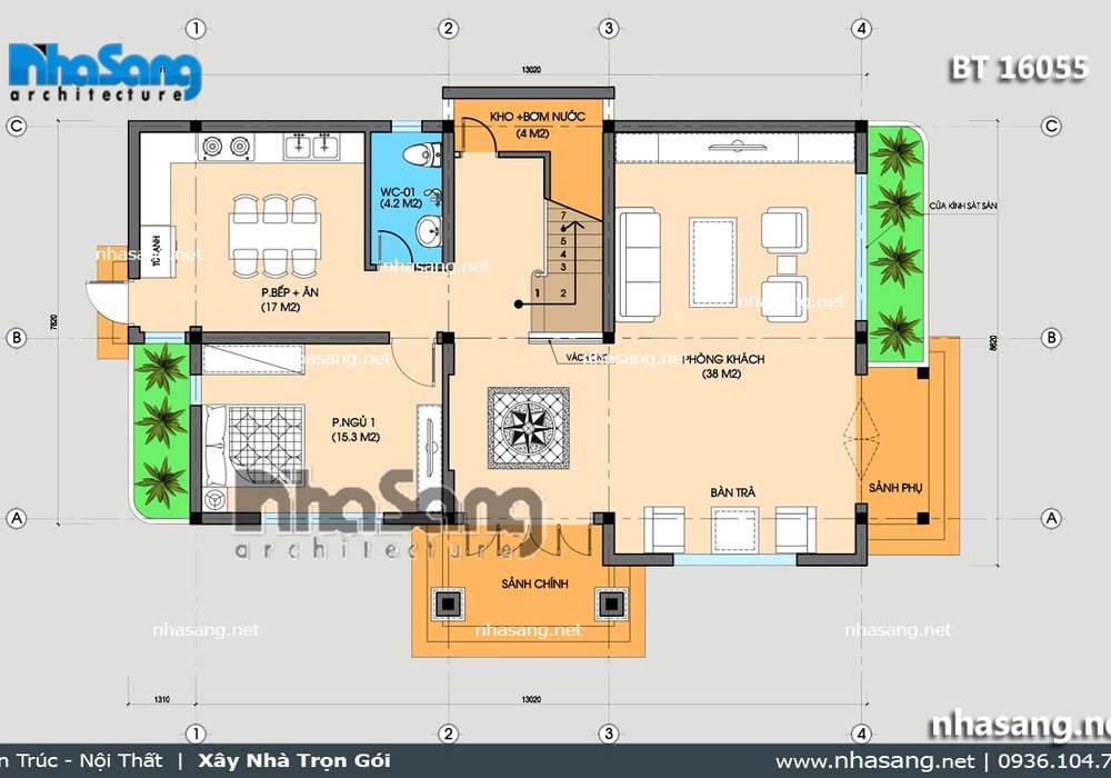 Nhà vườn mái thái 2 tầng đẹp ở nông thôn BT16055