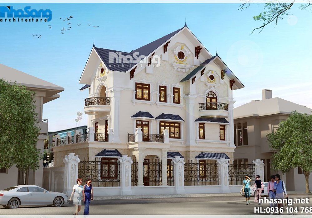 Thiết kế dinh thự kiểu Pháp 3 tầng BT16029
