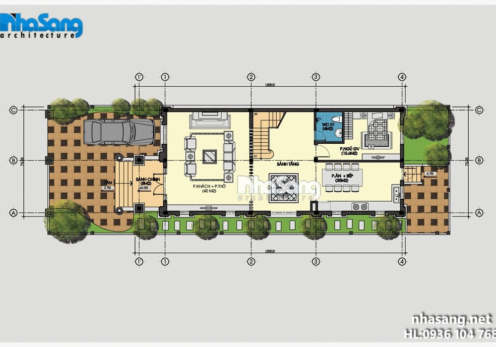 Thiết kế biệt thự lâu đài mini mặt tiền 7.6m BT15008