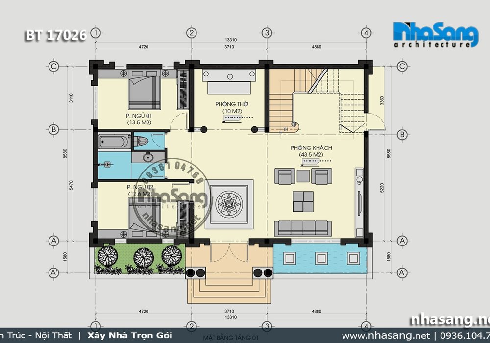Mẫu thiết kế nhà vườn 120m2 sàn BT17026
