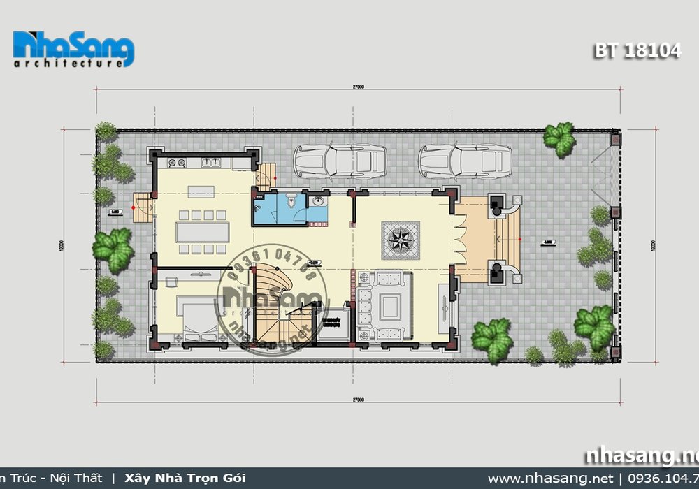 Thiết kế nhà biệt thự kiểu Pháp đẹp trên đất 12m BT18104
