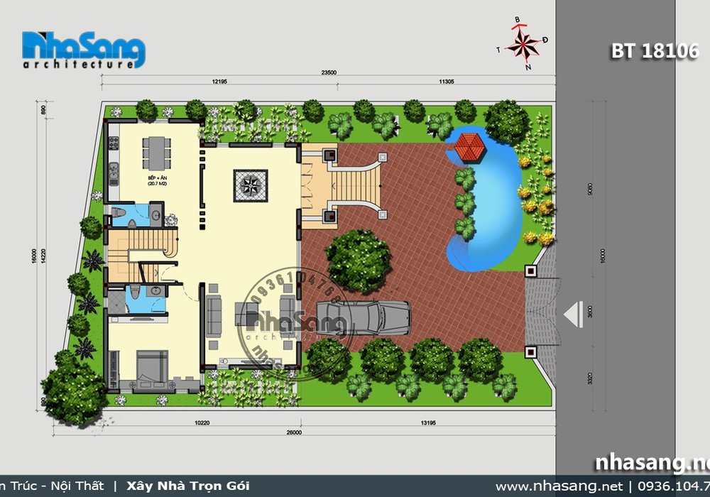 Mẫu thiết kế biệt thự cao cấp 2 tầng mặt tiền 10m tại Bắc Giang BT18106