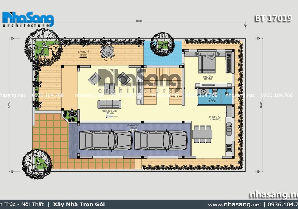 Nhà phố hiện đại 3 tầng mái thái BT17019