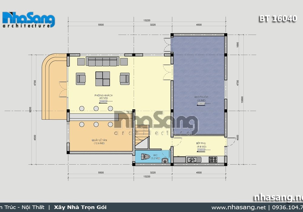 Thiết kế văn phòng kết hợp nhà ở BT16040