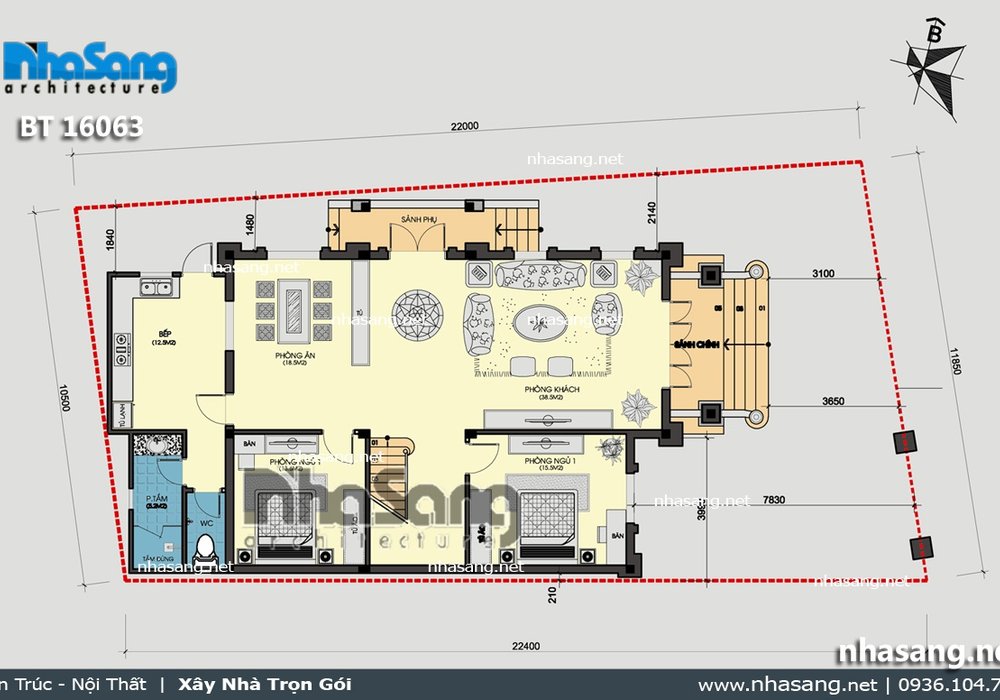 Biệt thự kiểu Pháp mái thái 2 tầng BT16063