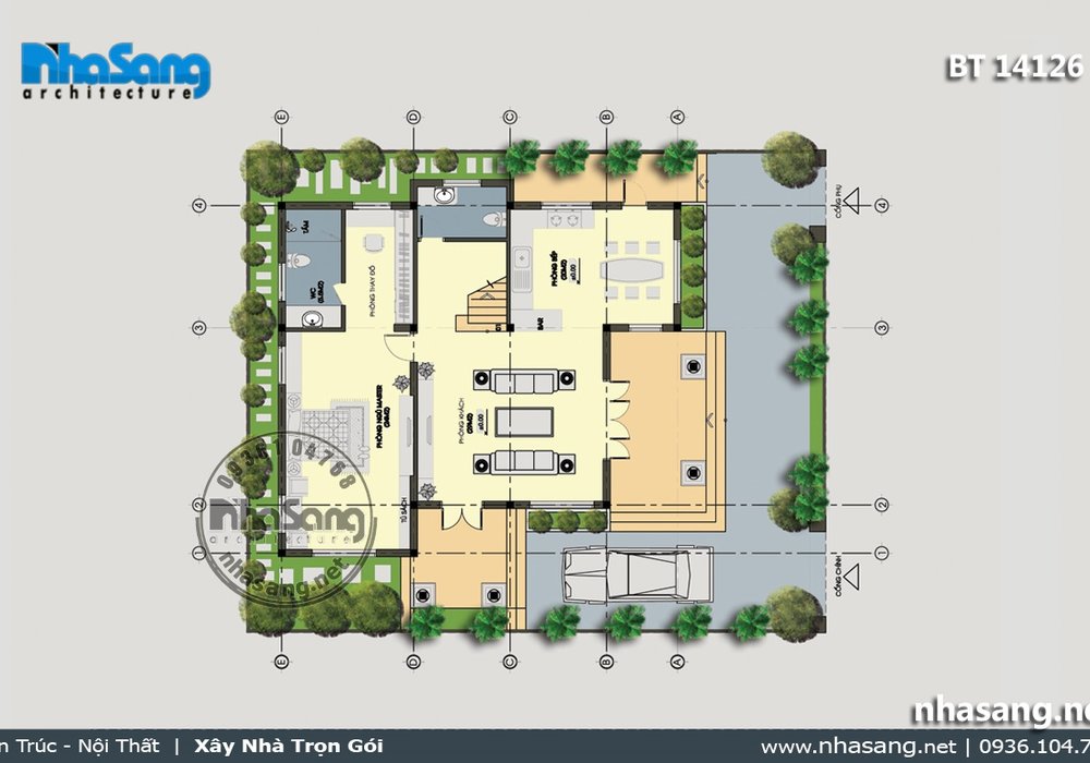 Mẫu thiết kế nhà biệt thự kiểu pháp đẹp 3 tầng 11m x 12,5m BT14126 - nhà phố 2 tầng