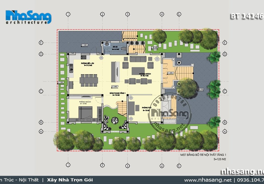 Mẫu thiết kế NHÀ BIỆT THỰ kiểu PHÁP đẹp 3 tầng 1 trệt mặt tiền 9,4m BT14146 - thiet ke nha 2 tầng dep