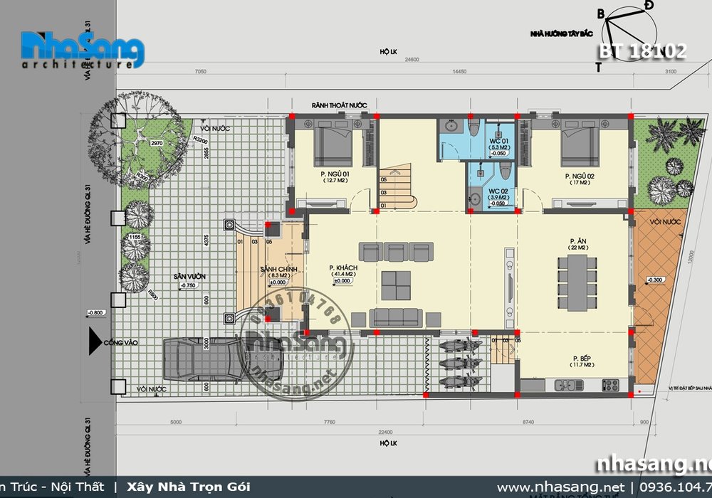 Mẫu nhà biệt thự đẹp cho đất mặt tiền 12m BT18102