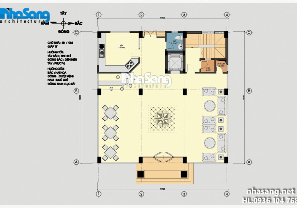 Mẫu biệt thự đẹp phong cách Pháp kết hợp ở và kinh doanh cafe - khách sạn BT14182