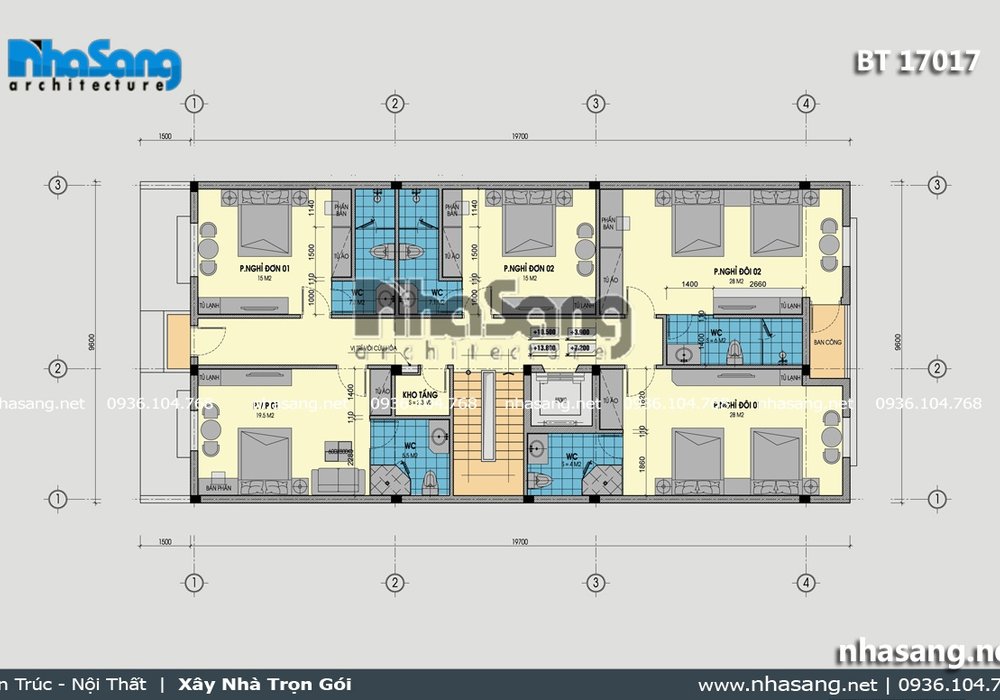 Thiết kế khách sạn mini 7 tầng BT17017