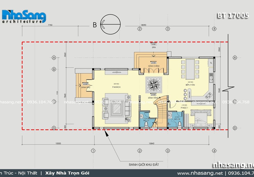 Mẫu biệt thự kiểu Pháp 2 mặt tiền mái thái BT17005