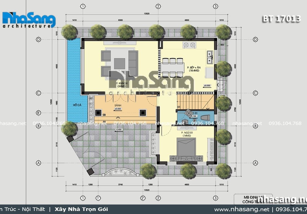 Mẫu nhà vườn chữ L đẹp tại Vĩnh Phúc BT17013