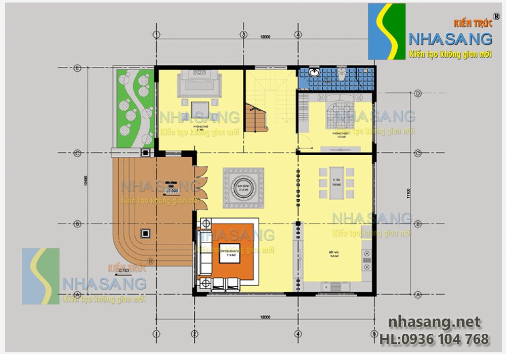 Thiết kế nhà biệt thự đẹp 2 tầng 12x12,5m BT14074 - thiết kế nhà phố kiểu pháp