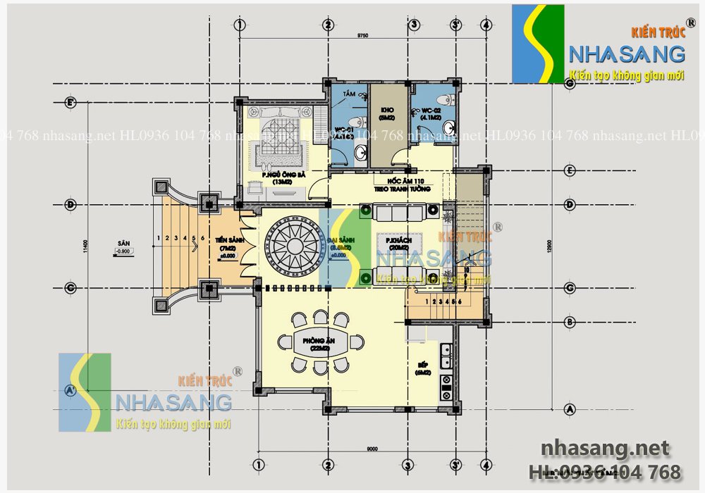Biệt thự kiểu Pháp mái bằng 2 tầng BT15114