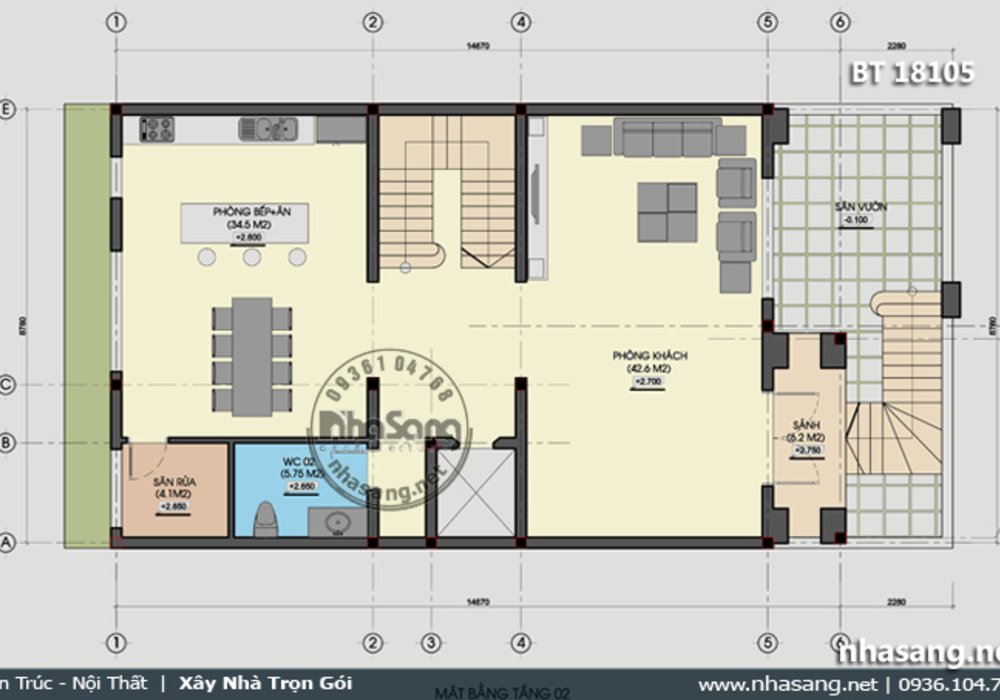 Mẫu nhà 5 tầng có tầng hầm nổi kiểu Pháp sang trọng BT18105