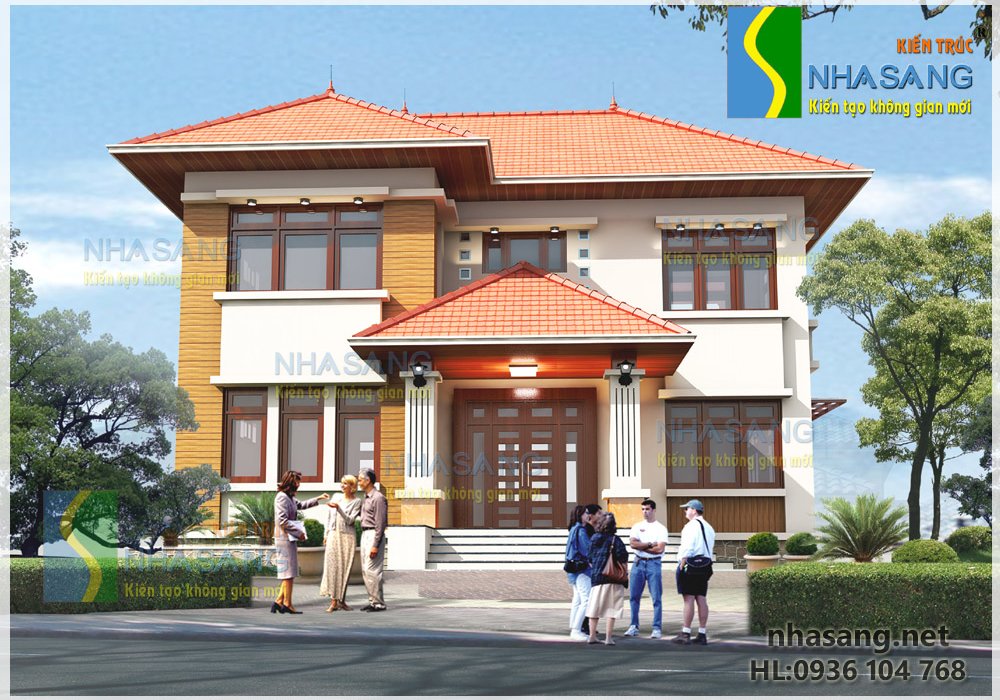 Thiết kế nhà biệt thự đẹp 2 tầng 12x12,5m BT14074 - thiết kế nhà phố kiểu pháp