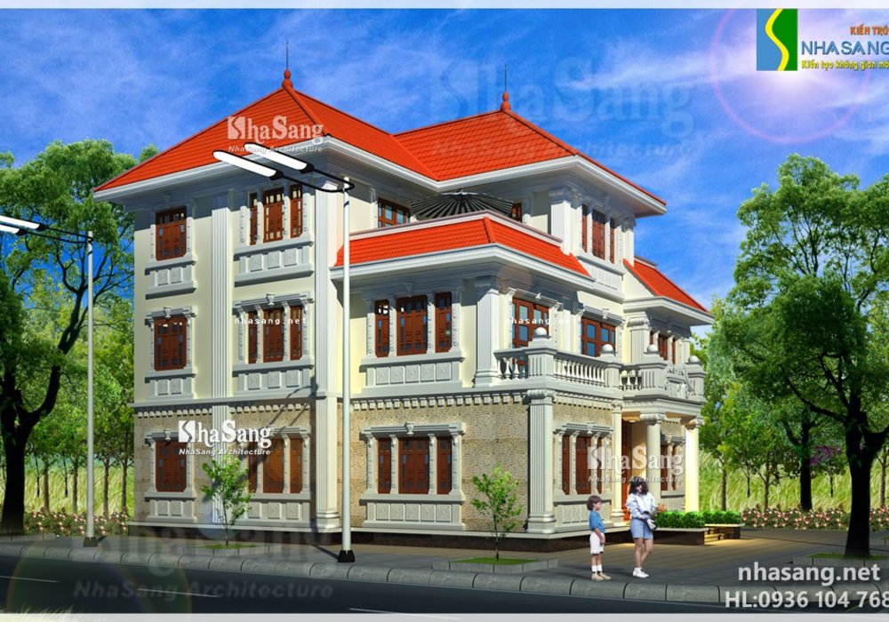 Mẫu biệt thự đẹp 2,5 tầng mặt tiền 13,7m BT14137