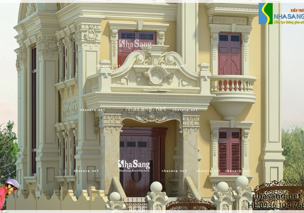 Mẫu thiết kế nhà Biệt thự kiểu Pháp đẹp 5 tầng 10m x 18,5m BT14133