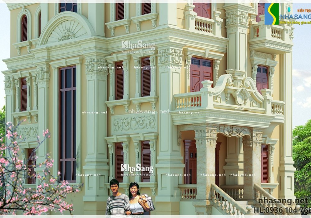 Mẫu thiết kế nhà Biệt thự kiểu Pháp đẹp 5 tầng 10m x 18,5m BT14133