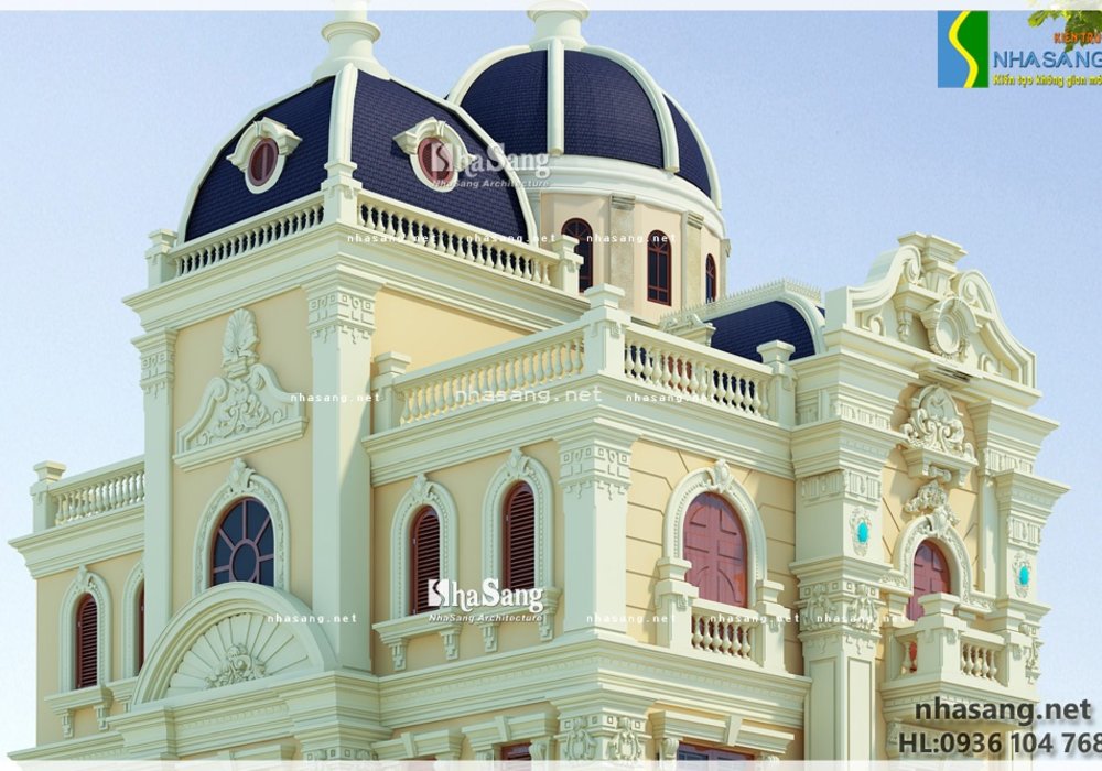 Mẫu thiết kế nhà Biệt thự kiểu Pháp đẹp 5 tầng 10m x 18,5m BT14133