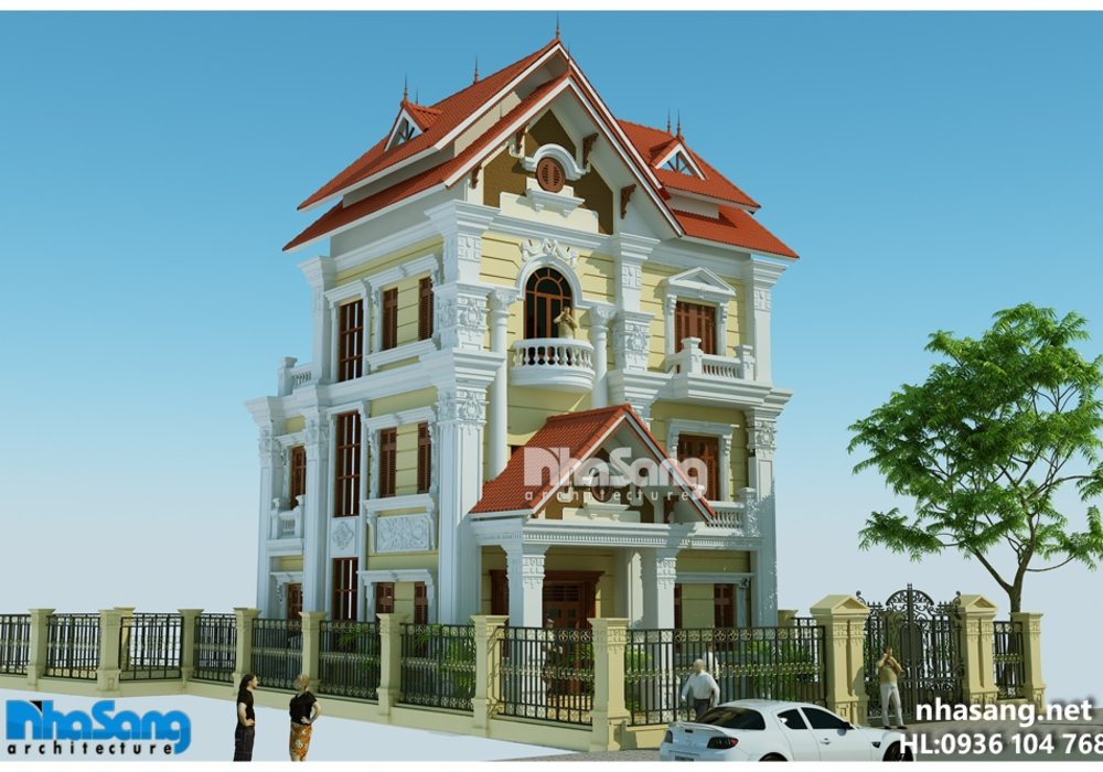 Mẫu Biệt thự Kiểu Pháp đẹp 3 tầng 10m x 10m BT14159 - thiết kế nhà phố 2 tầng