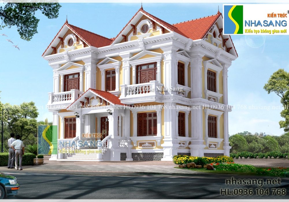 Mẫu Biệt thự Tân cổ điển 2 tầng đẹp 13,5m x 9,5m BT14124