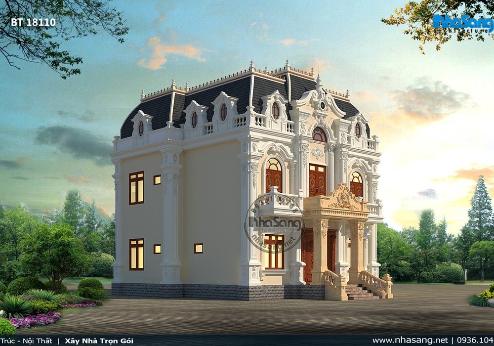 Xây nhà để đời cho con cháu: Rộng 5 phòng ngủ Nhà vườn kiểu Pháp BT18110