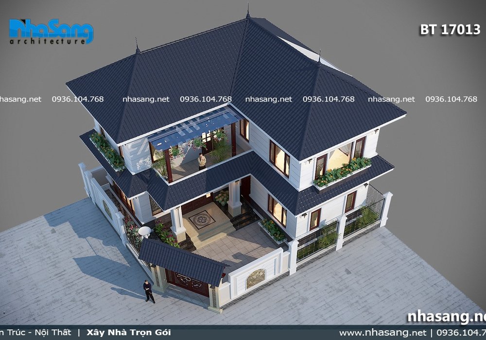 Mẫu nhà vườn chữ L đẹp tại Vĩnh Phúc BT17013