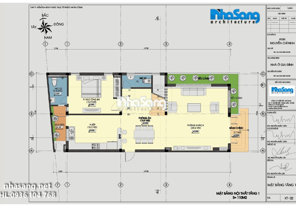Thiết kế Nhà phố 3 tầng hiện đại mặt tiền 7m BT14164