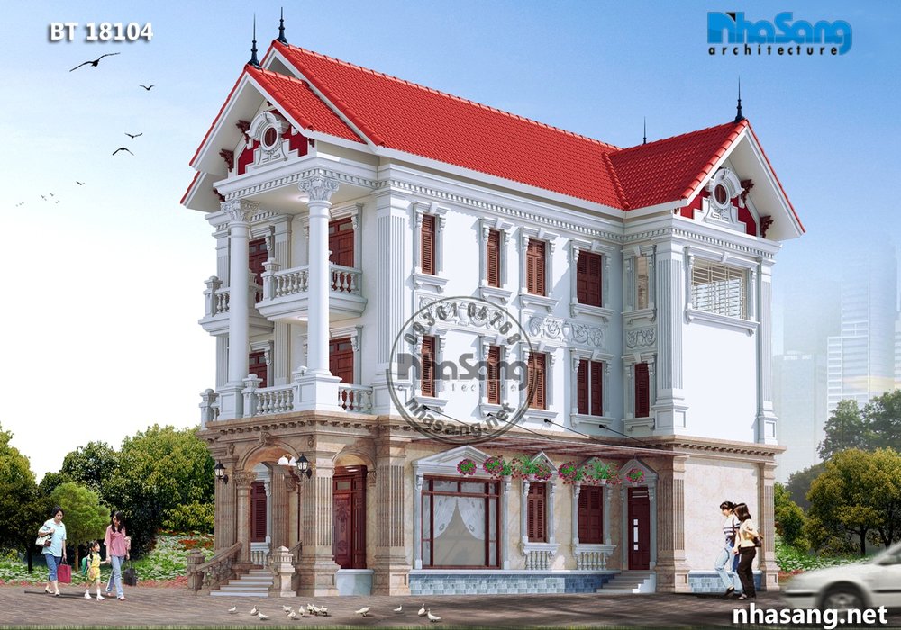Thiết kế nhà biệt thự kiểu Pháp đẹp trên đất 12m BT18104