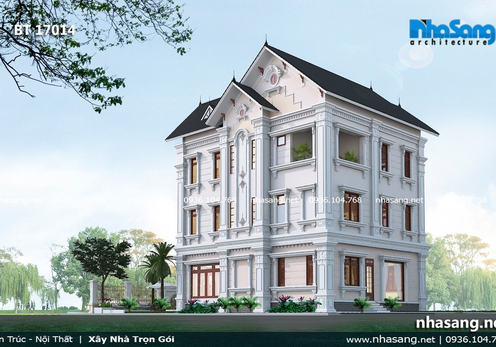 Mẫu biệt thự kiểu Pháp tân cổ điển sang trọng 3 tầng BT17014