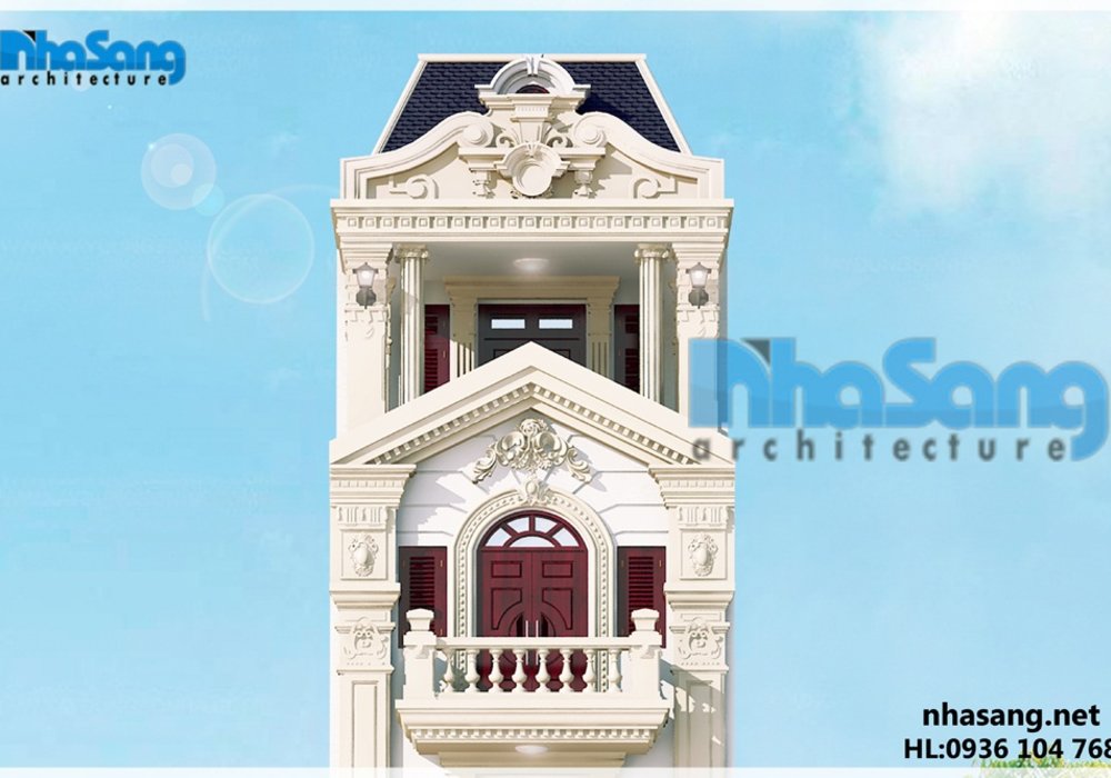 Mẫu nhà ống đẹp 5 tầng mặt tiền 5m kiến trúc Pháp BT14170