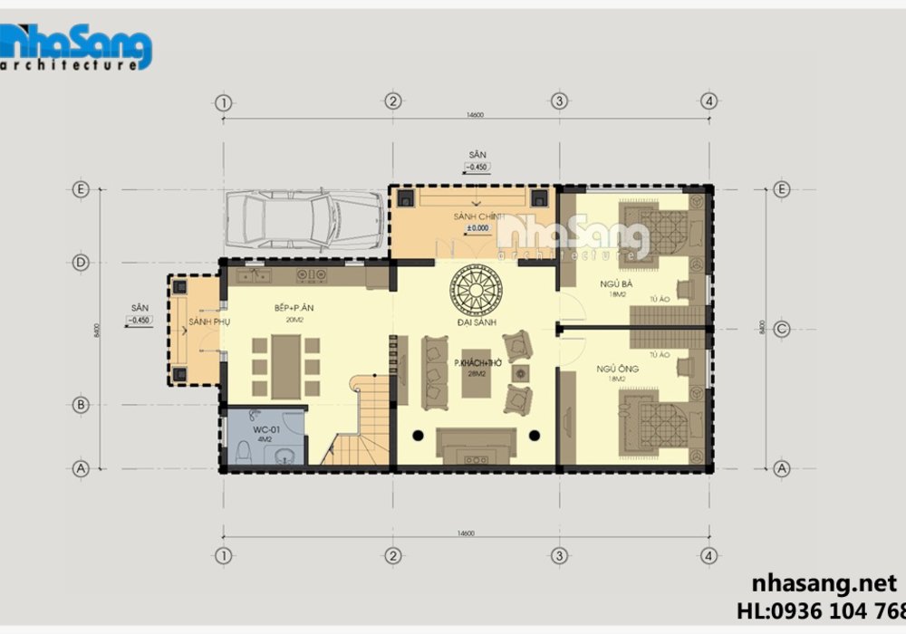 Thiết kế nhà vườn đẹp 2 tầng 15m x 8,5m BT14174